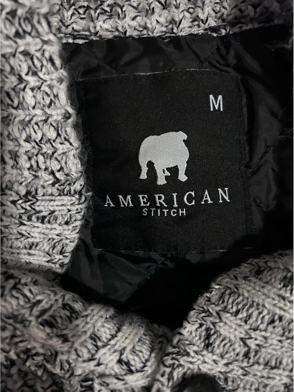 American Stitch Mens M Chunky Knit Waffle Sweater Jacket Elbow Patch Pockets